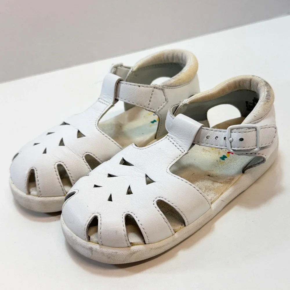 Stride Rite Munchkin Fisherman Sandals Kids 9.5W White Leather Cutout Buckle VTG